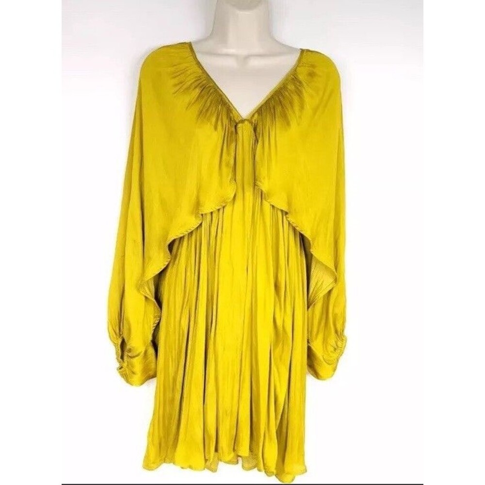 Mini Golden Draped Sheath Size L Satin Romantic Party Coctail Dress Tunic EUC